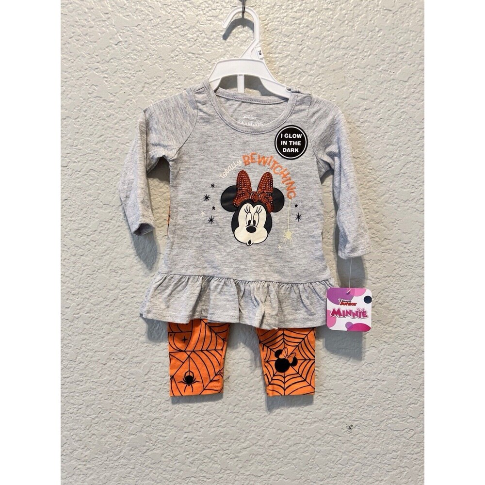 Disney junior Minnie girls glow in the dark gray and orange outfit size 12mo
